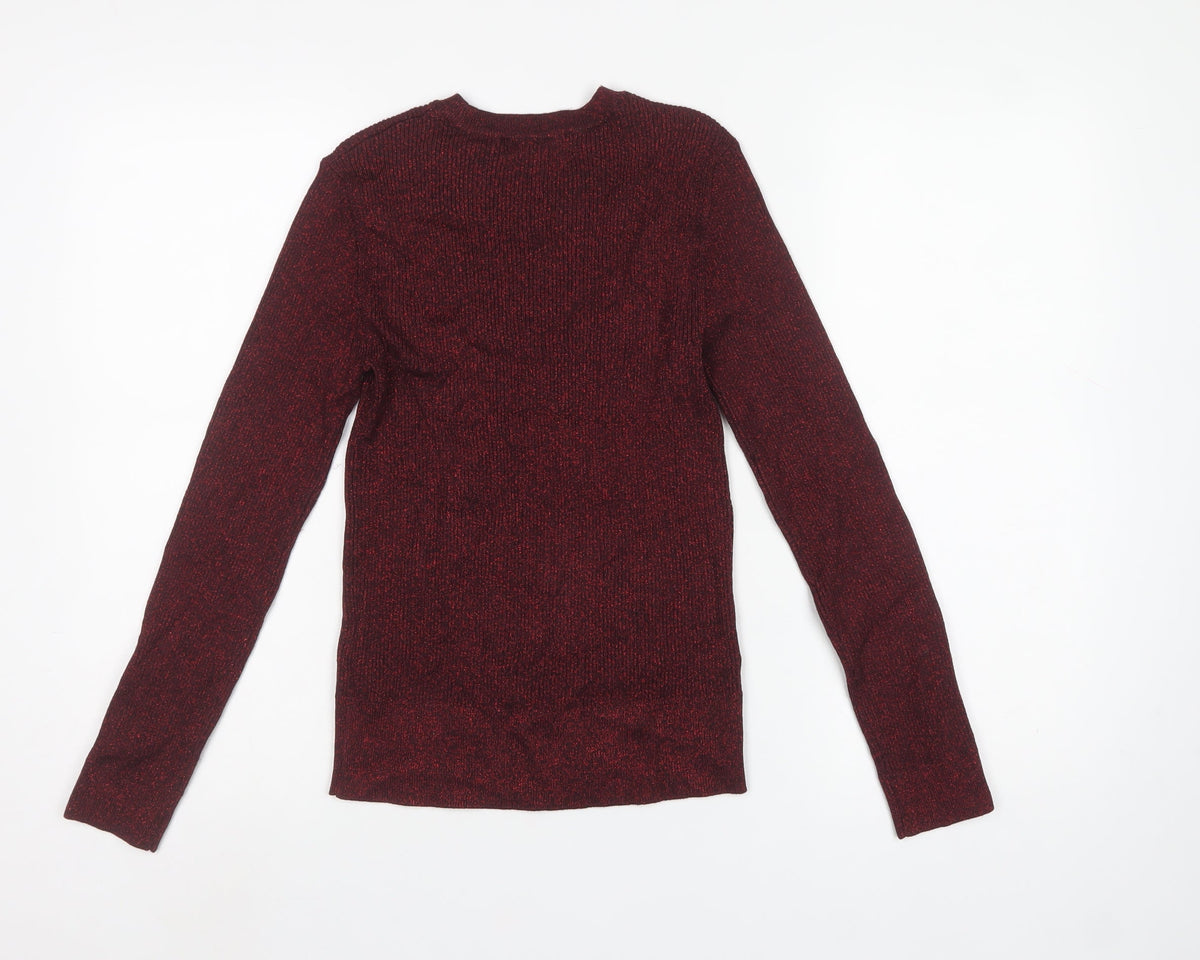 Marks and Spencer Women’s Red Glitter Rib Knit Jumper Size 8