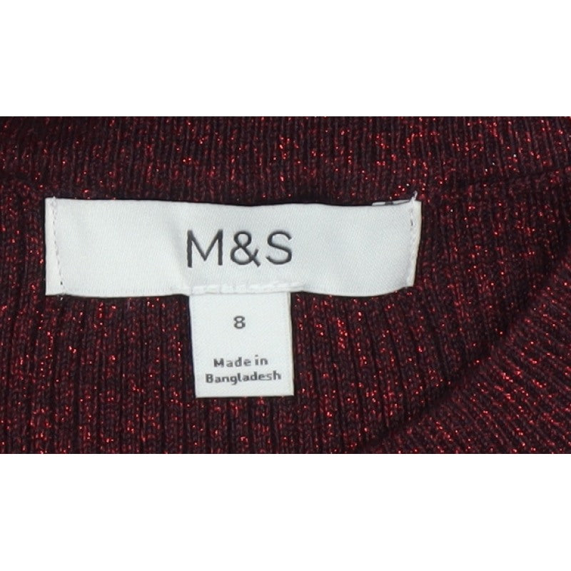 Marks and Spencer Women’s Red Glitter Rib Knit Jumper Size 8