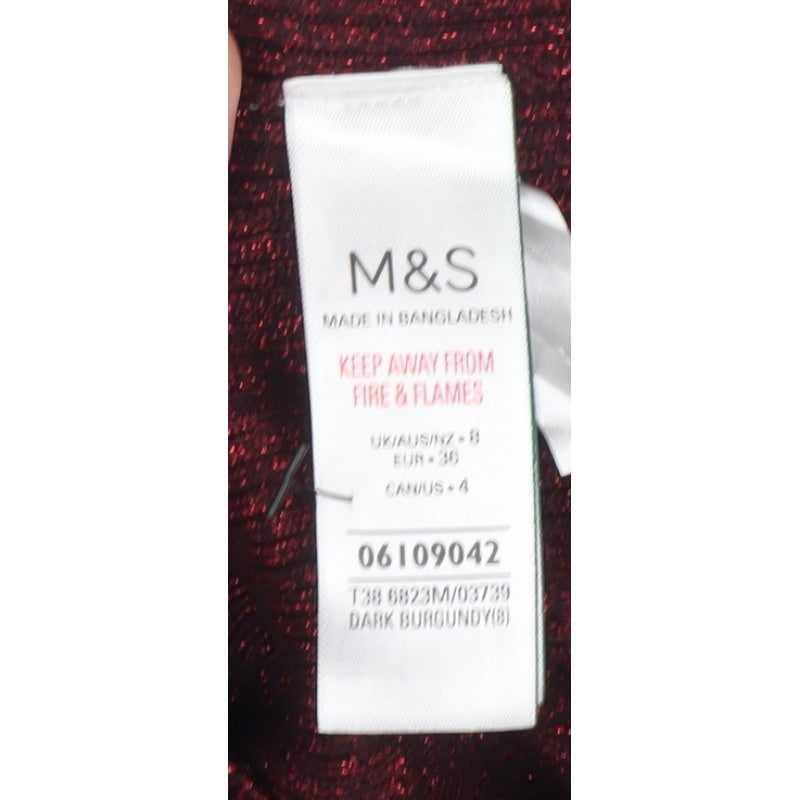 Marks and Spencer Women’s Red Glitter Rib Knit Jumper Size 8