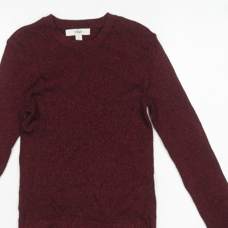 Marks and Spencer Women’s Red Glitter Rib Knit Jumper Size 8