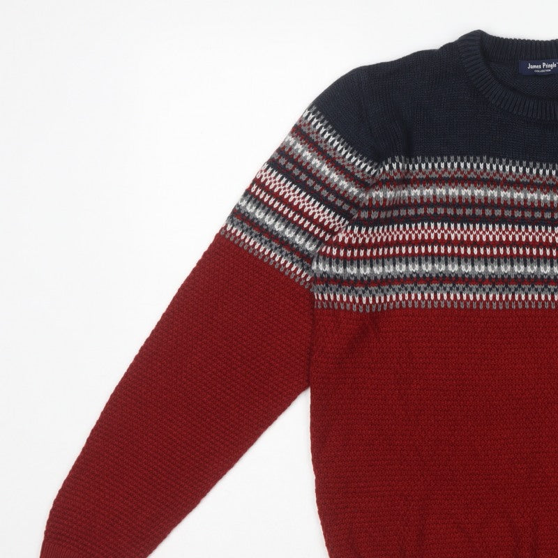 James Pringle Men’s M Red Fair Isle Crew Neck Acrylic Pullover Jumper