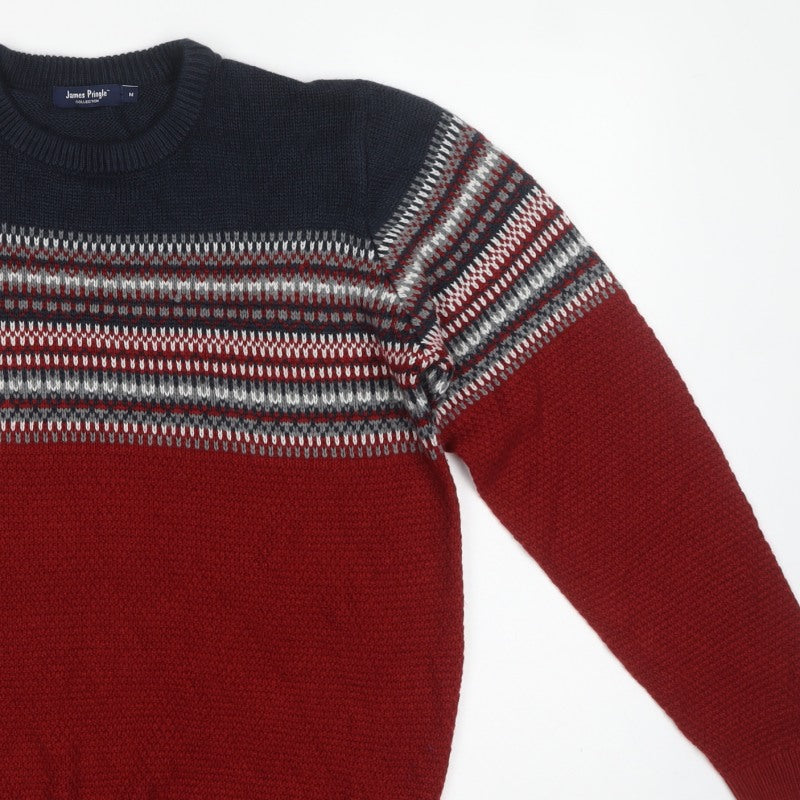 James Pringle Men’s M Red Fair Isle Crew Neck Acrylic Pullover Jumper