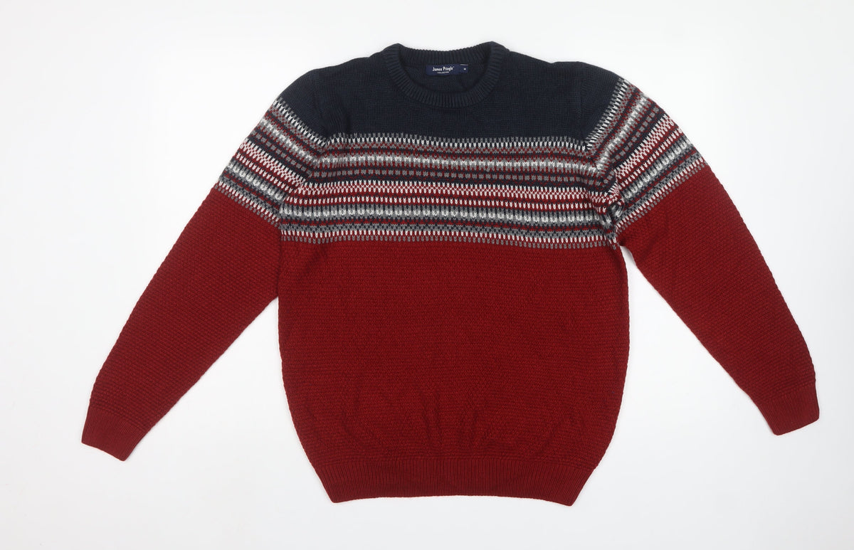 James Pringle Men’s M Red Fair Isle Crew Neck Acrylic Pullover Jumper