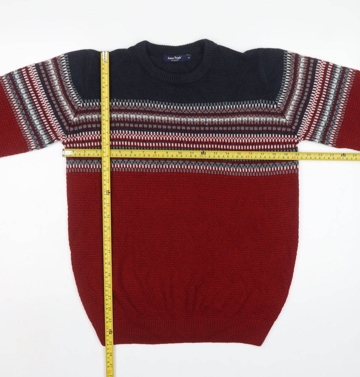 James Pringle Men’s M Red Fair Isle Crew Neck Acrylic Pullover Jumper