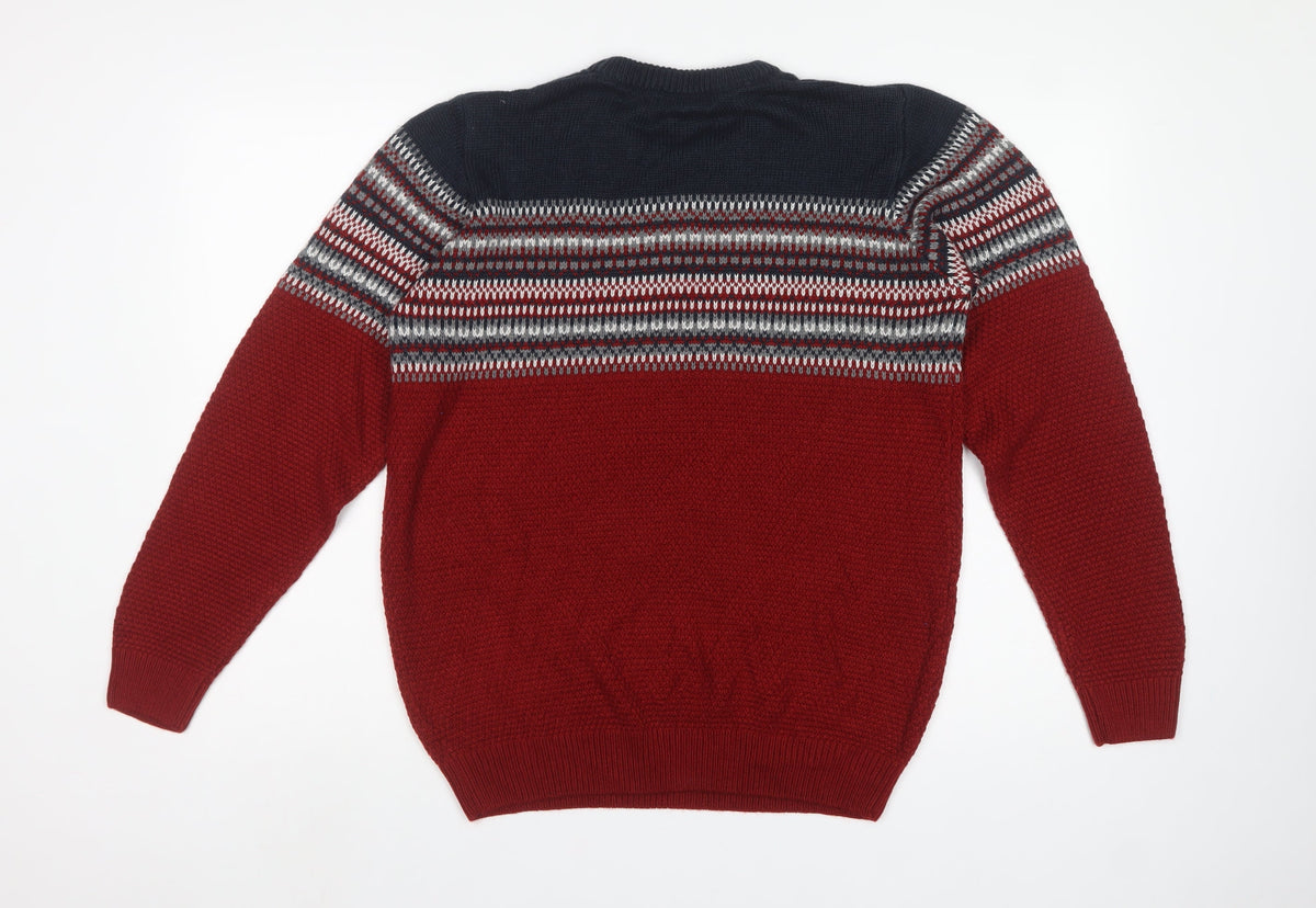 James Pringle Men’s M Red Fair Isle Crew Neck Acrylic Pullover Jumper