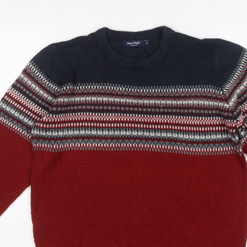 James Pringle Men’s M Red Fair Isle Crew Neck Acrylic Pullover Jumper