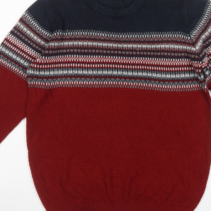 James Pringle Men’s M Red Fair Isle Crew Neck Acrylic Pullover Jumper