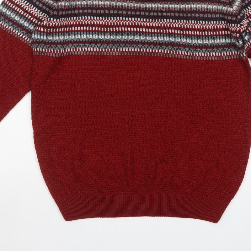 James Pringle Men’s M Red Fair Isle Crew Neck Acrylic Pullover Jumper