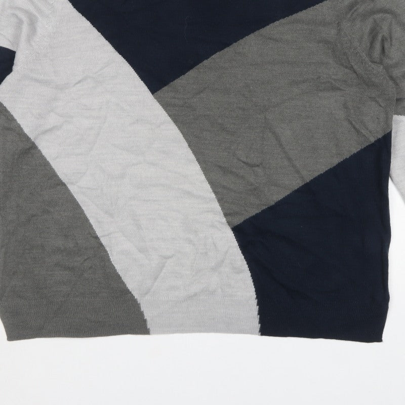 Marks and Spencer Women Grey Size 20 Geometric Knit Round Neck Jumper