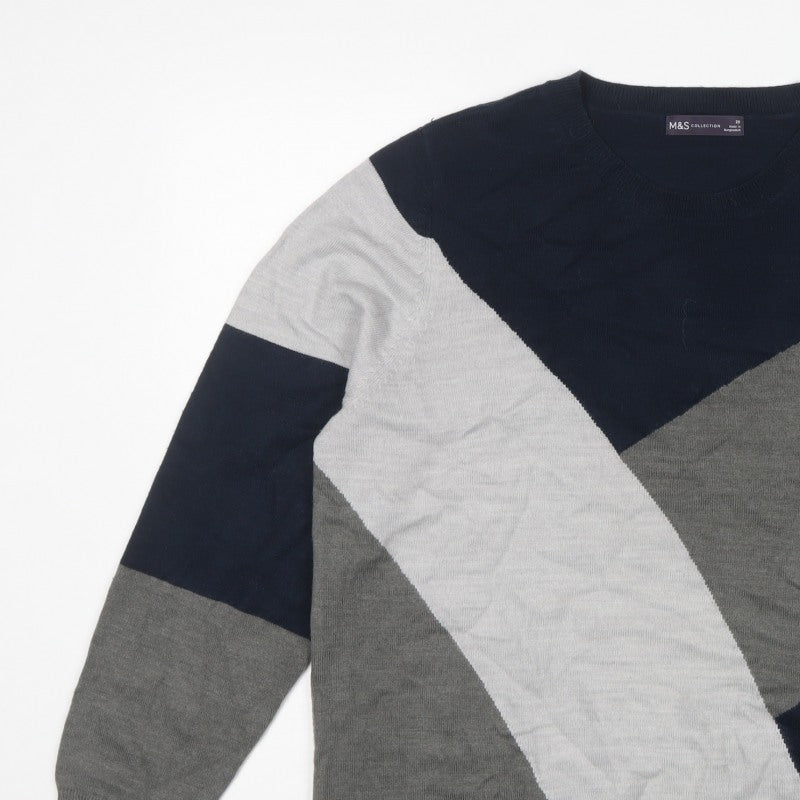 Marks and Spencer Women Grey Size 20 Geometric Knit Round Neck Jumper