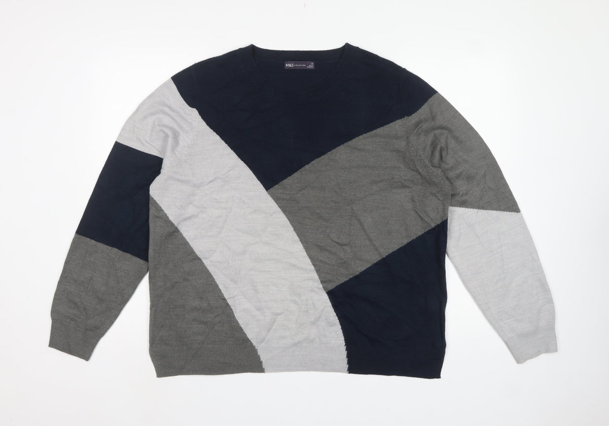 Marks and Spencer Women Grey Size 20 Geometric Knit Round Neck Jumper