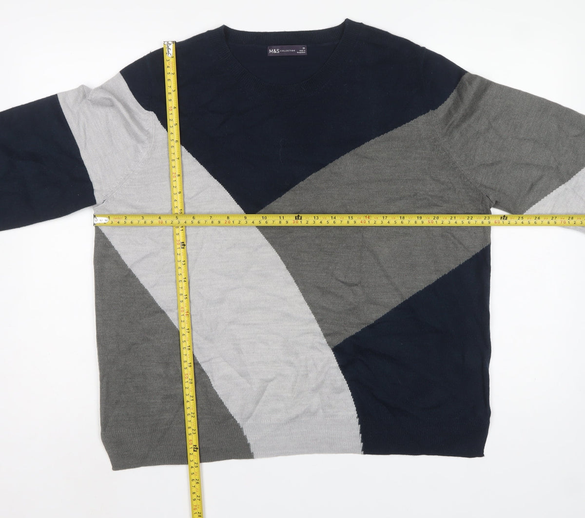 Marks and Spencer Women Grey Size 20 Geometric Knit Round Neck Jumper