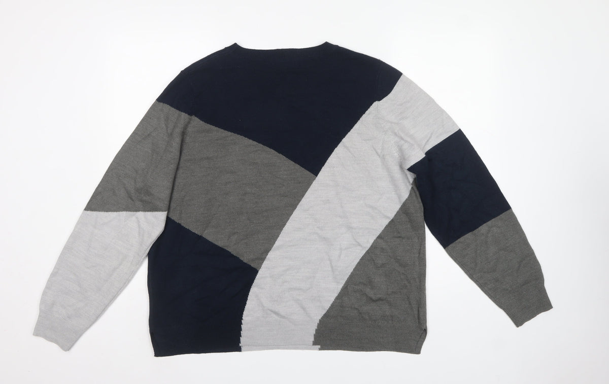 Marks and Spencer Women Grey Size 20 Geometric Knit Round Neck Jumper