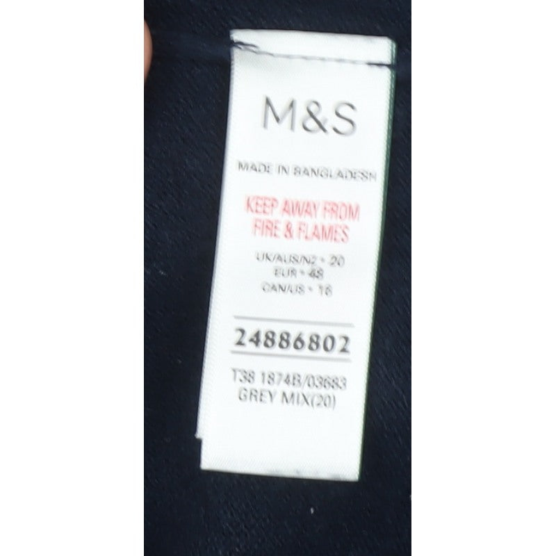 Marks and Spencer Women Grey Size 20 Geometric Knit Round Neck Jumper