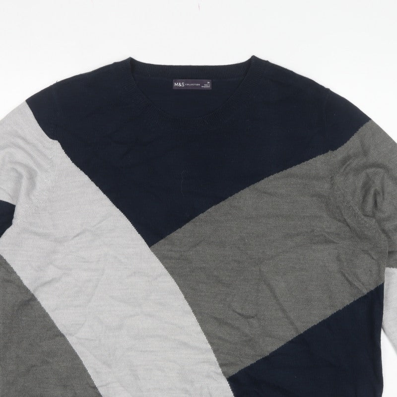 Marks and Spencer Women Grey Size 20 Geometric Knit Round Neck Jumper