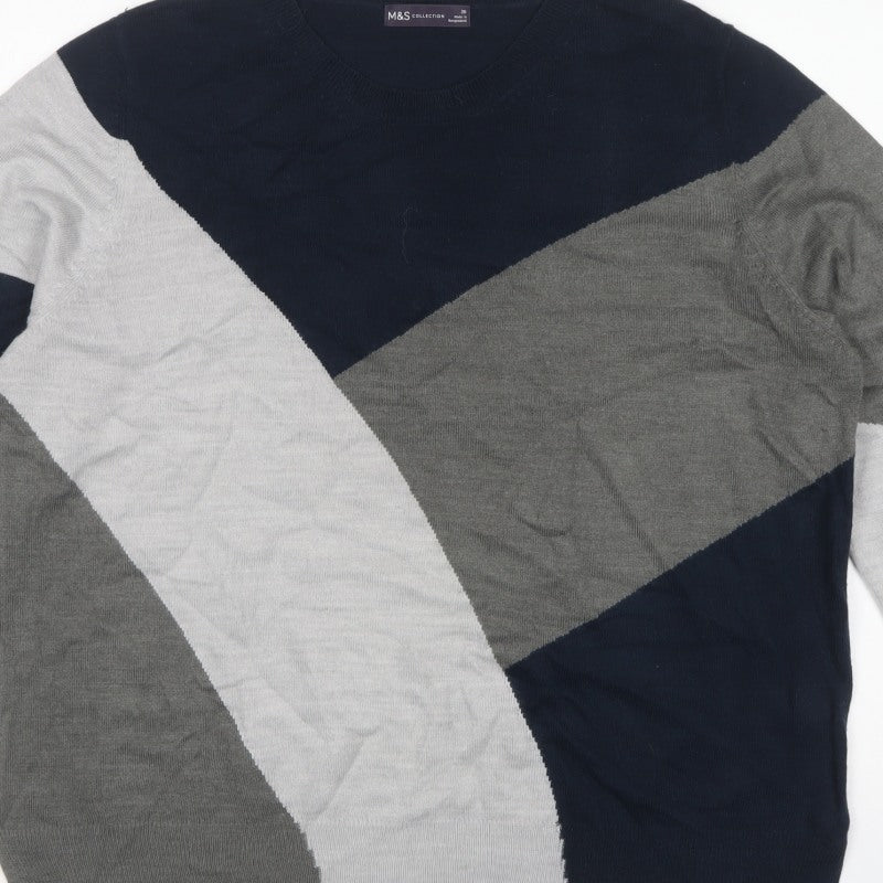 Marks and Spencer Women Grey Size 20 Geometric Knit Round Neck Jumper