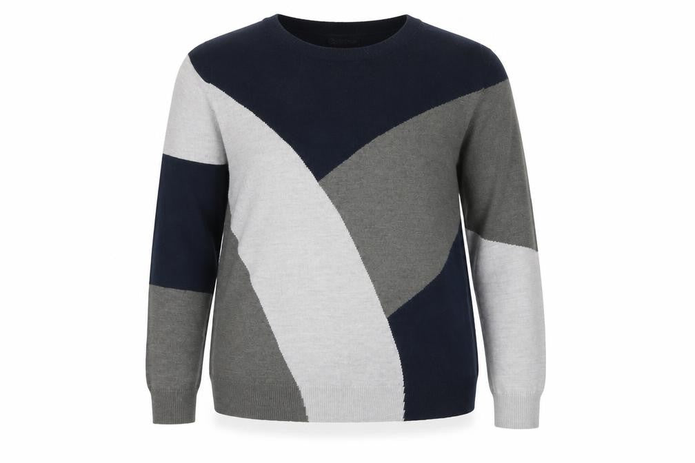 Marks and Spencer Women Grey Size 20 Geometric Knit Round Neck Jumper