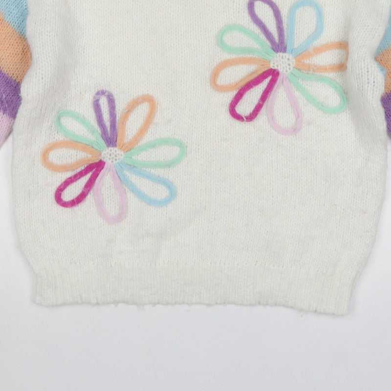 Wild Flower Women’s Multicoloured M Floral Knit Jumper Stripe Sleeves