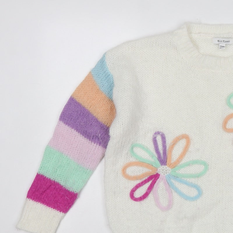 Wild Flower Women’s Multicoloured M Floral Knit Jumper Stripe Sleeves