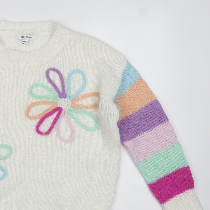 Wild Flower Women’s Multicoloured M Floral Knit Jumper Stripe Sleeves