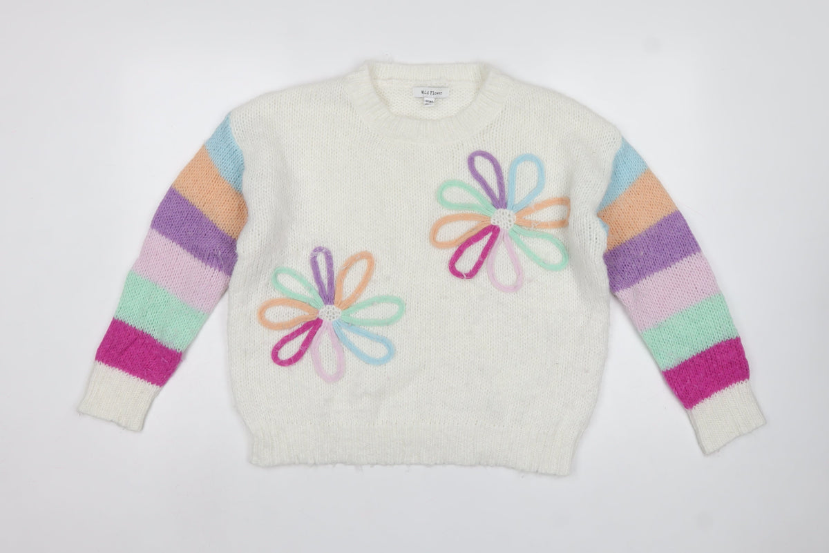 Wild Flower Women’s Multicoloured M Floral Knit Jumper Stripe Sleeves