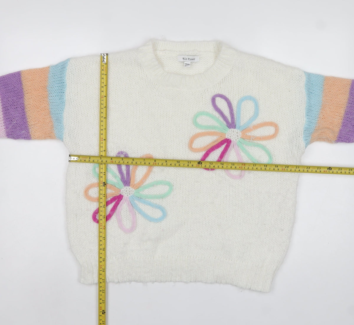 Wild Flower Women’s Multicoloured M Floral Knit Jumper Stripe Sleeves