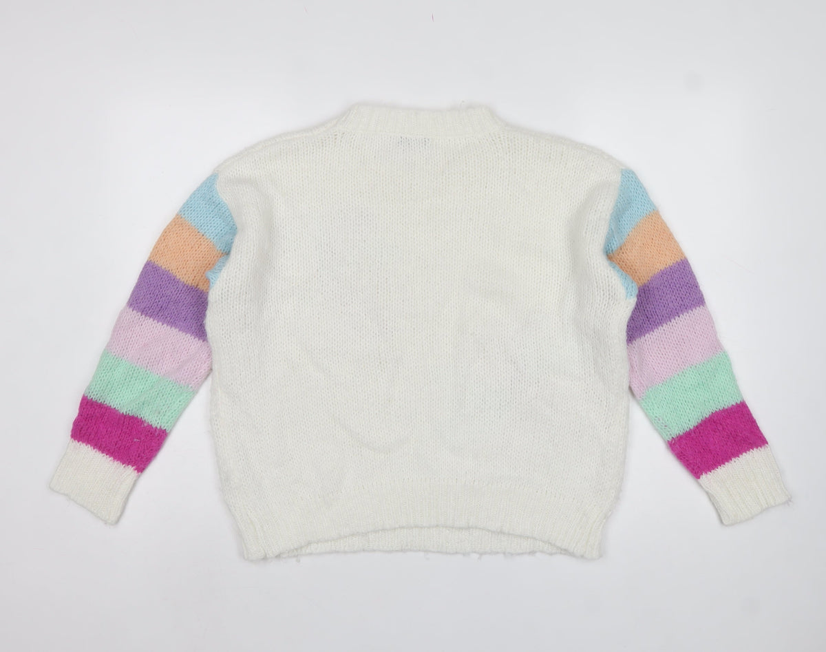 Wild Flower Women’s Multicoloured M Floral Knit Jumper Stripe Sleeves