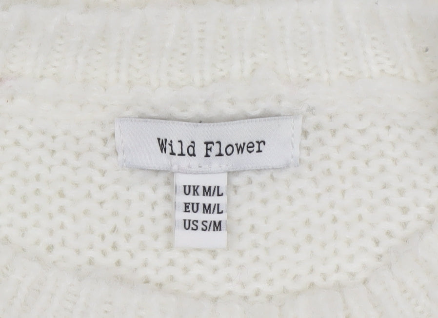 Wild Flower Women’s Multicoloured M Floral Knit Jumper Stripe Sleeves