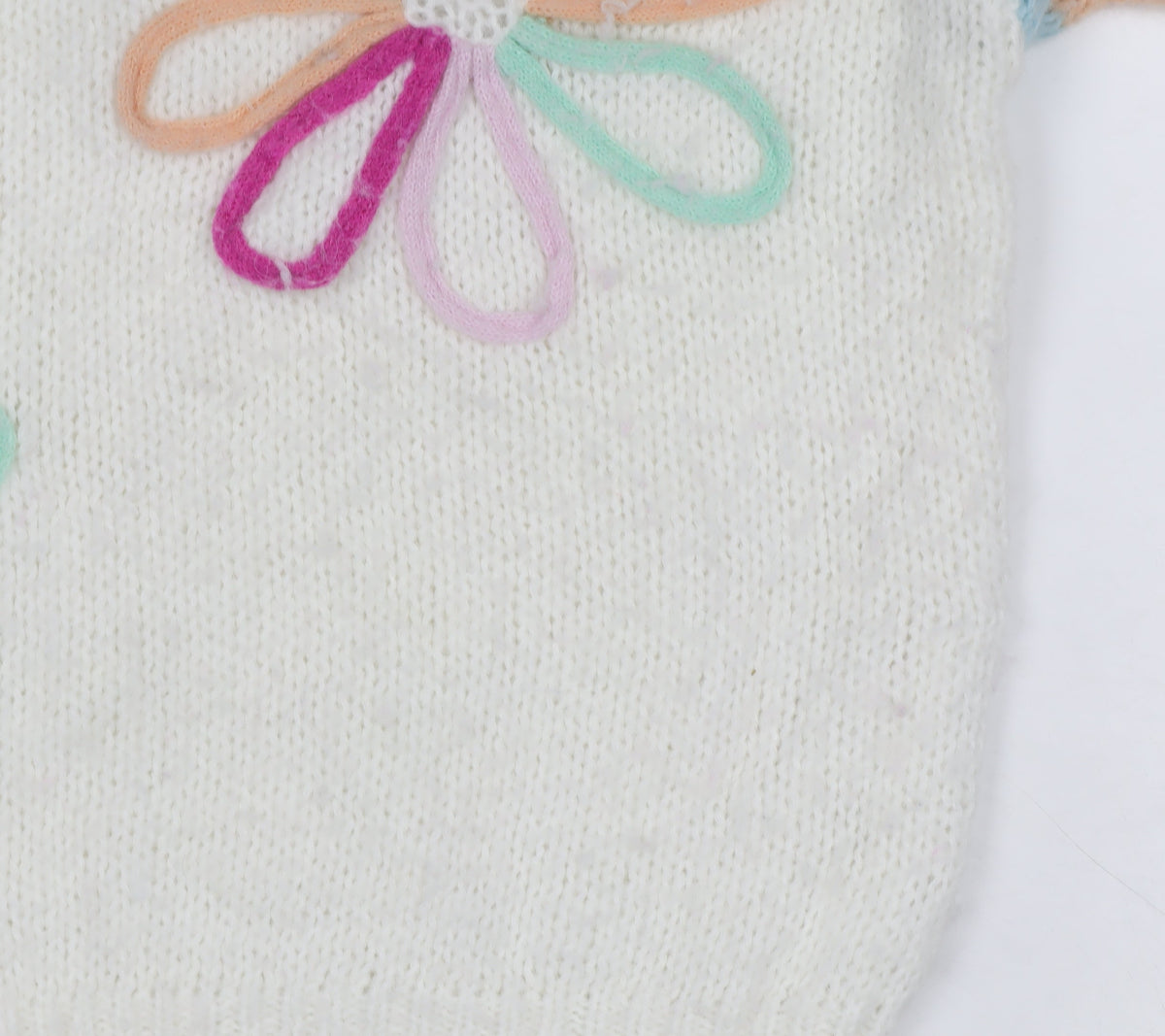 Wild Flower Women’s Multicoloured M Floral Knit Jumper Stripe Sleeves