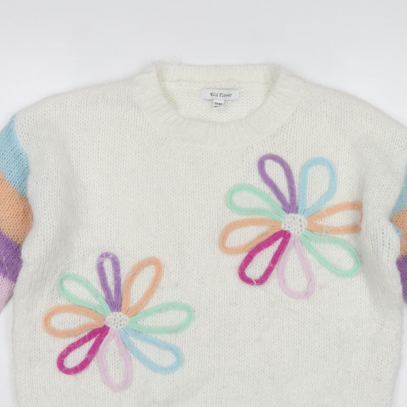 Wild Flower Women’s Multicoloured M Floral Knit Jumper Stripe Sleeves