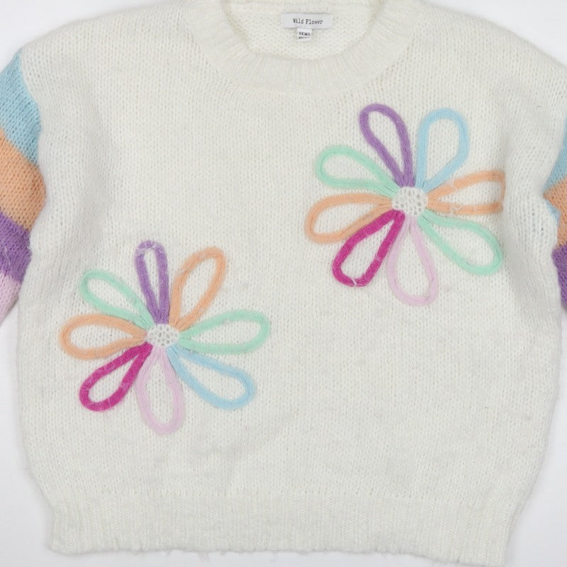 Wild Flower Women’s Multicoloured M Floral Knit Jumper Stripe Sleeves