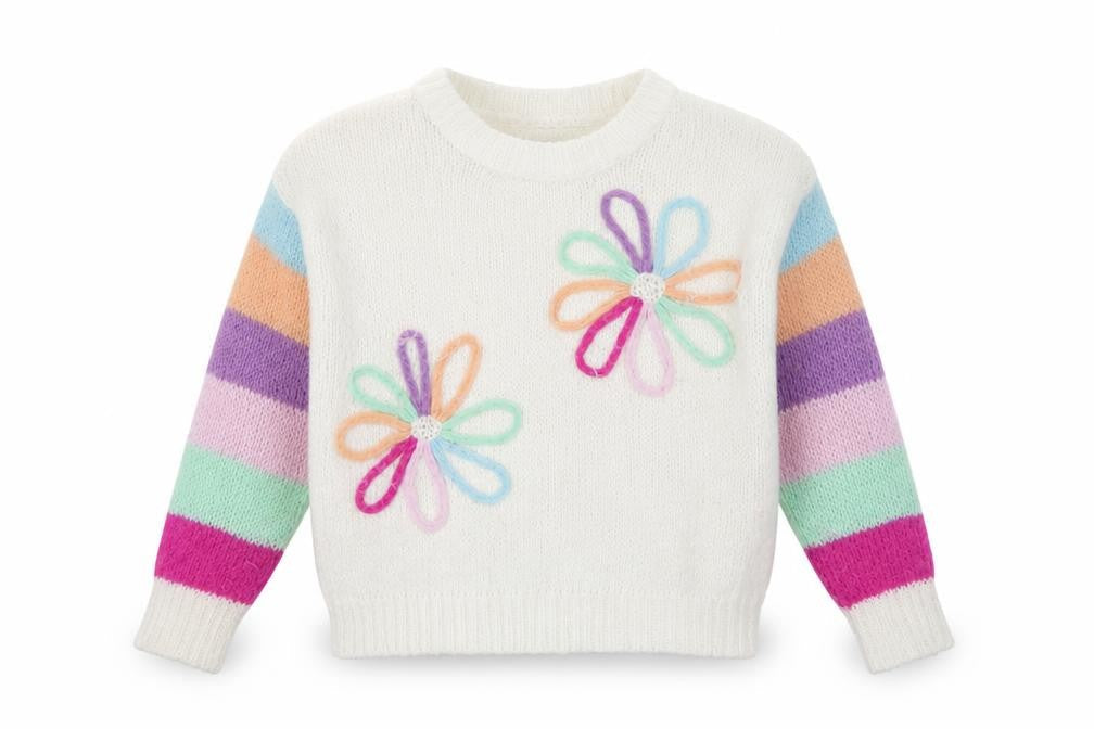 Wild Flower Women’s Multicoloured M Floral Knit Jumper Stripe Sleeves