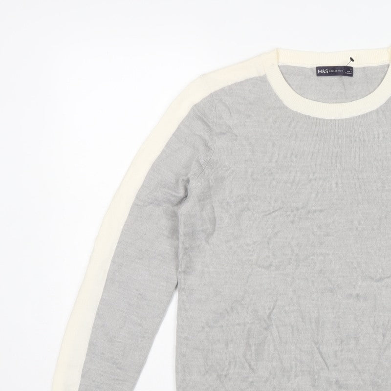 Marks and Spencer Women Grey Ivory Crew Neck Jumper Size 12