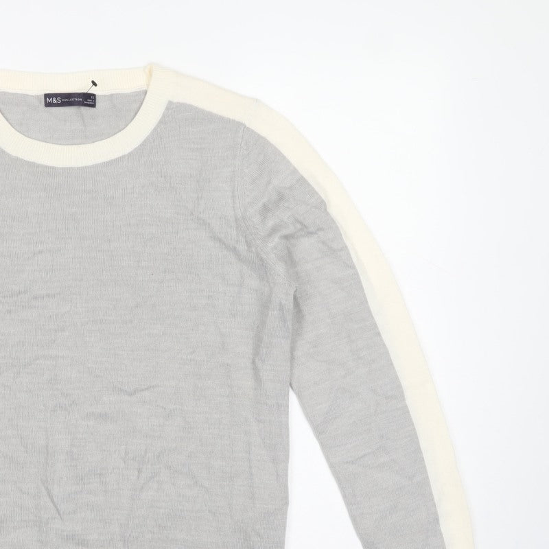 Marks and Spencer Women Grey Ivory Crew Neck Jumper Size 12