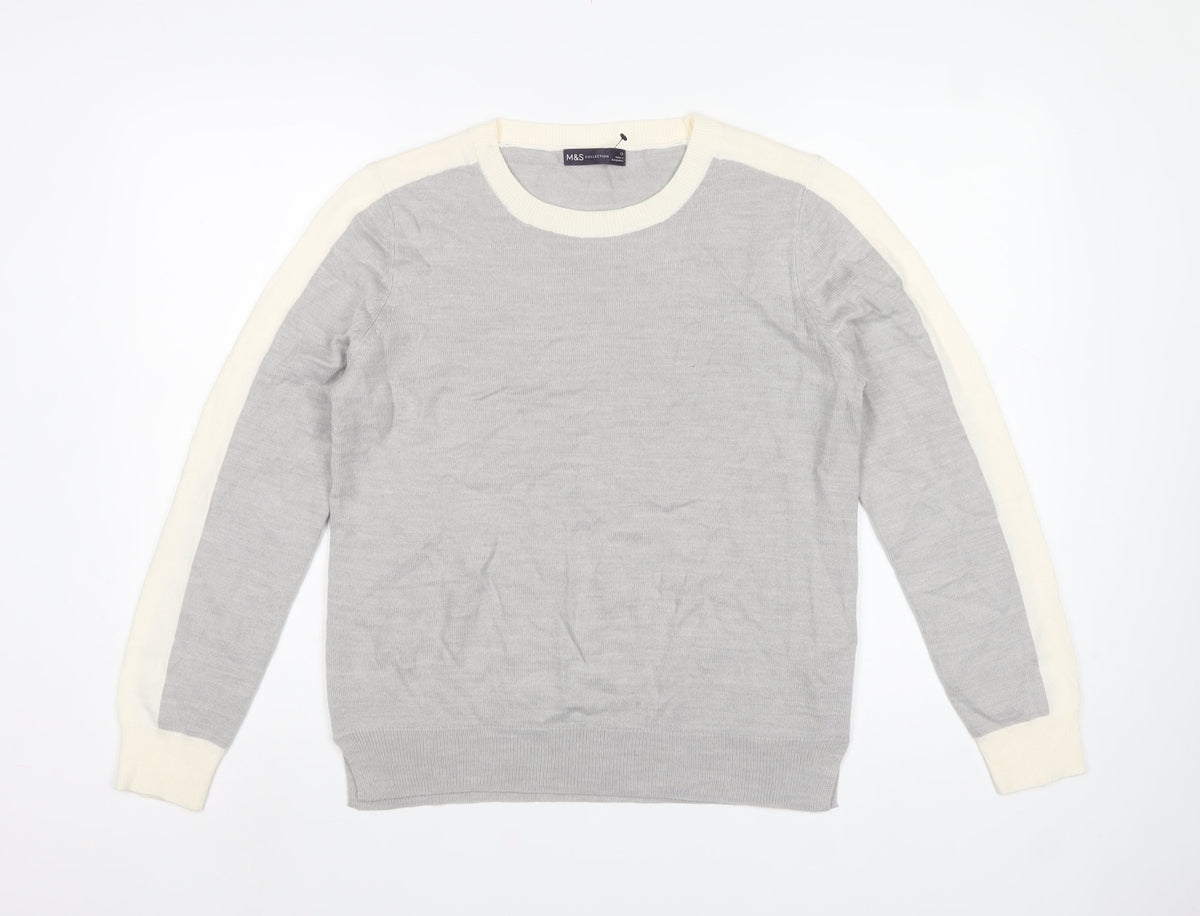 Marks and Spencer Women Grey Ivory Crew Neck Jumper Size 12