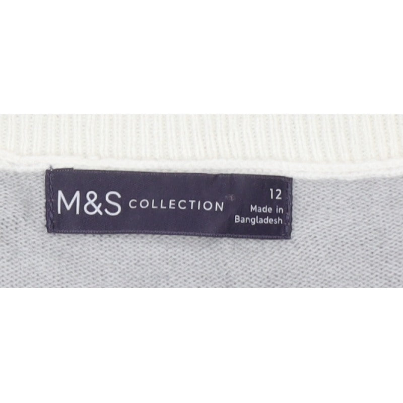Marks and Spencer Women Grey Ivory Crew Neck Jumper Size 12
