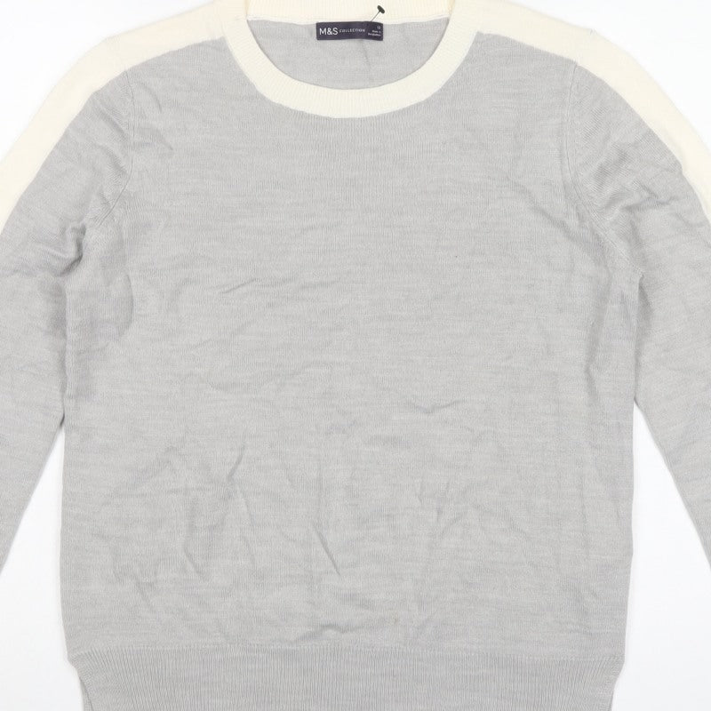 Marks and Spencer Women Grey Ivory Crew Neck Jumper Size 12