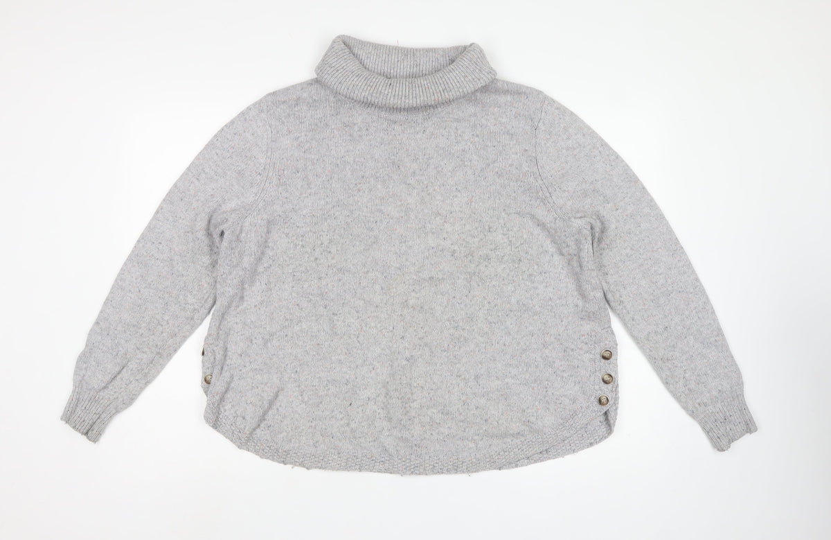 White Stuff Women Grey Roll Neck Button Side Knit Jumper UK 16