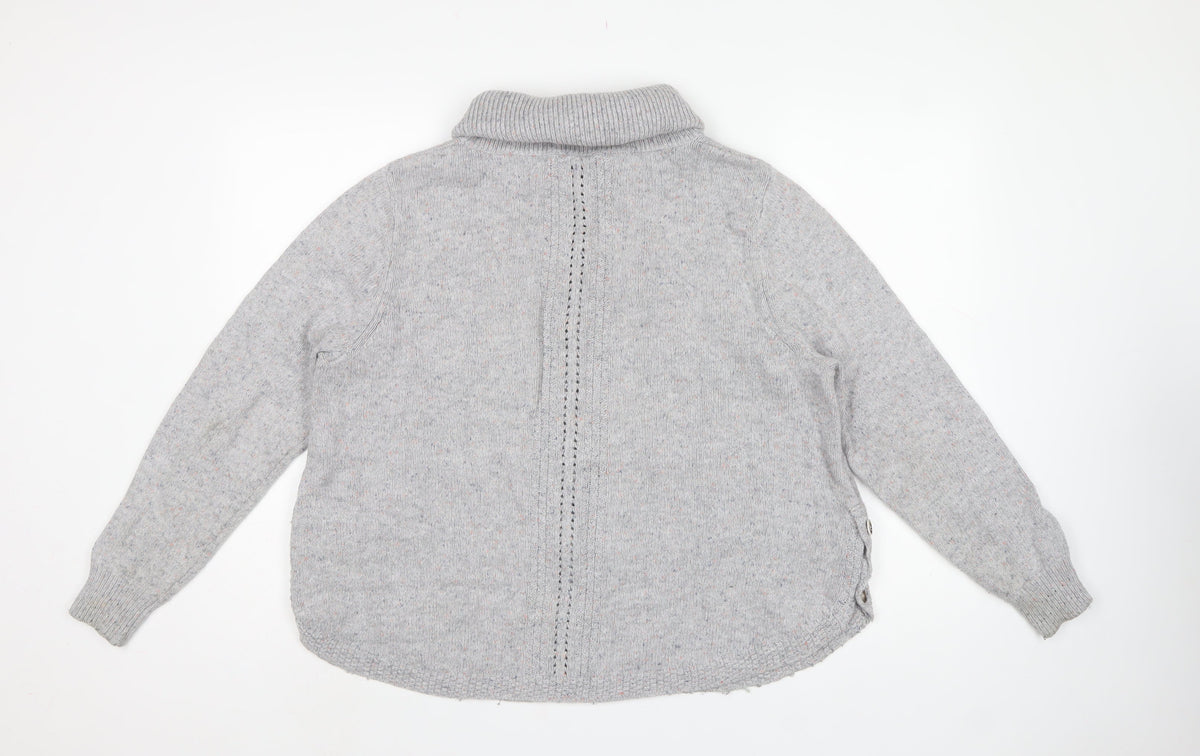 White Stuff Women Grey Roll Neck Button Side Knit Jumper UK 16
