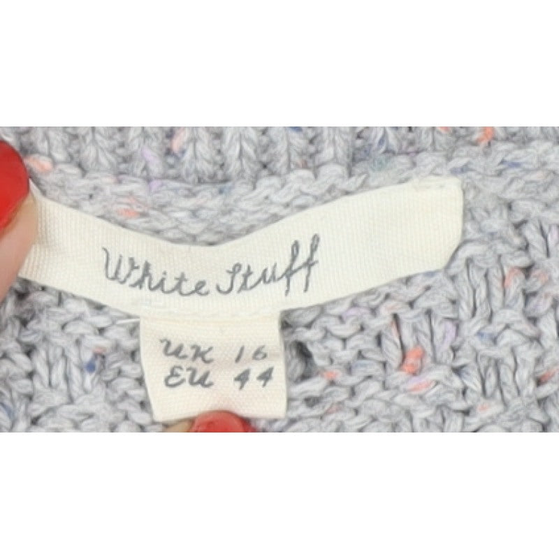 White Stuff Women Grey Roll Neck Button Side Knit Jumper UK 16