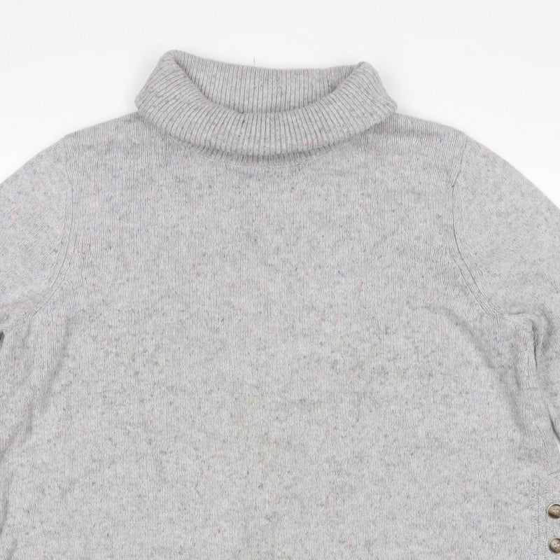 White Stuff Women Grey Roll Neck Button Side Knit Jumper UK 16