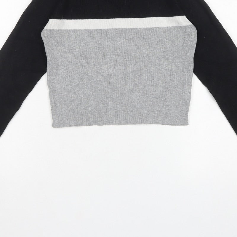 Subdued Women Black Grey One Size 1/4 Zip Mock Neck Knit Jumper