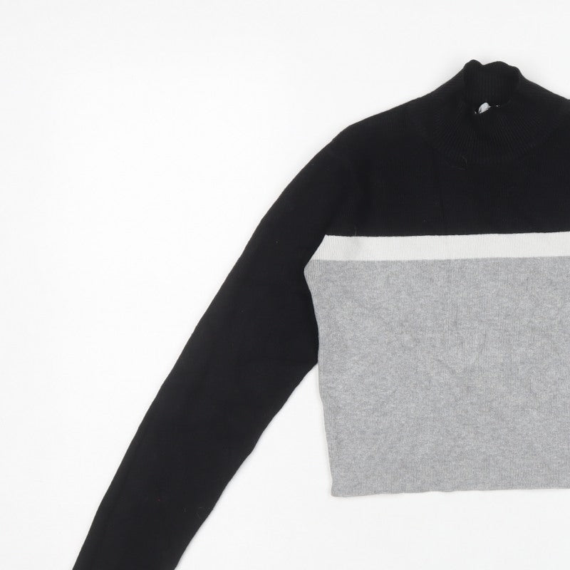 Subdued Women Black Grey One Size 1/4 Zip Mock Neck Knit Jumper