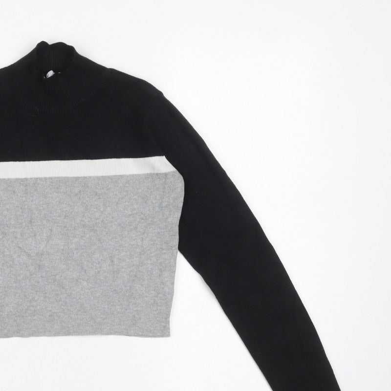 Subdued Women Black Grey One Size 1/4 Zip Mock Neck Knit Jumper