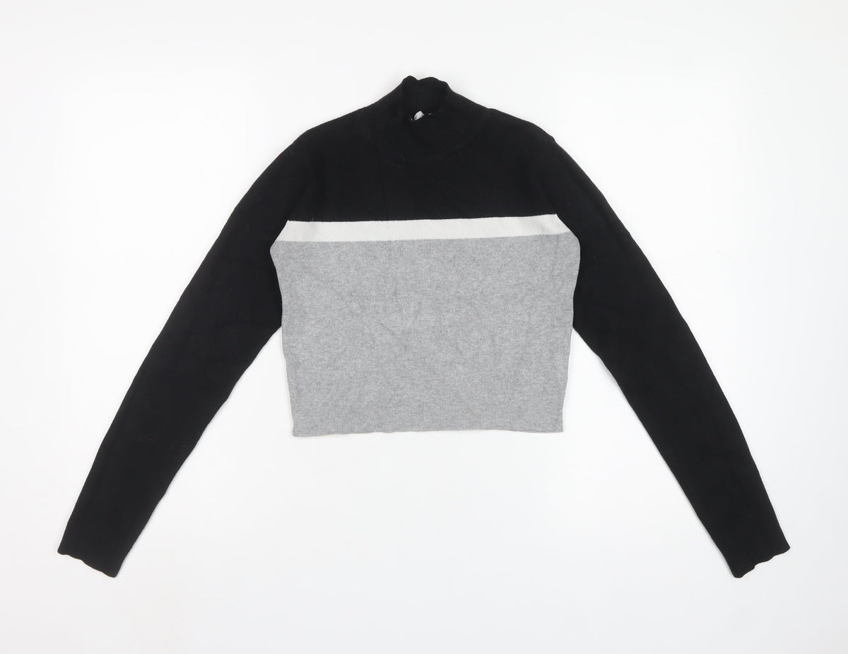 Subdued Women Black Grey One Size 1/4 Zip Mock Neck Knit Jumper