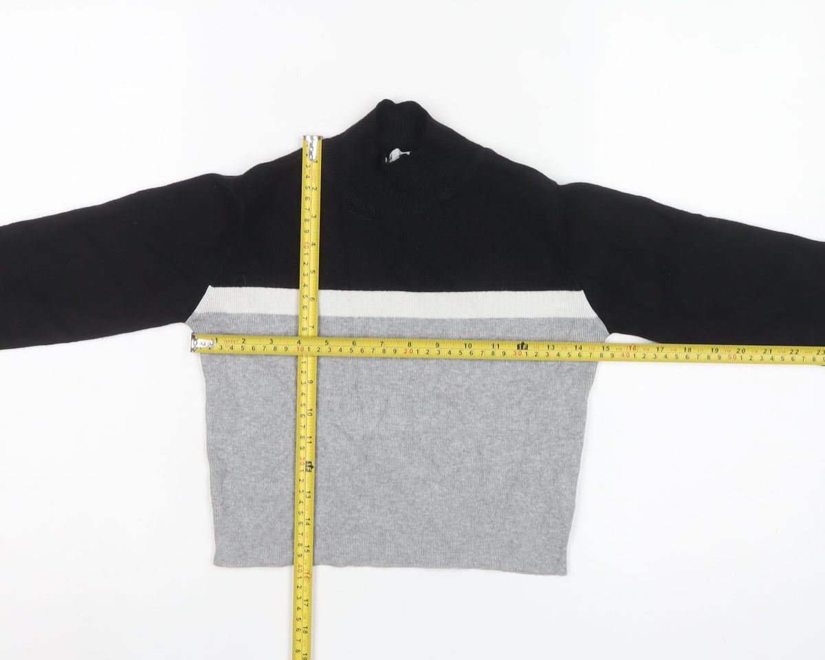 Subdued Women Black Grey One Size 1/4 Zip Mock Neck Knit Jumper