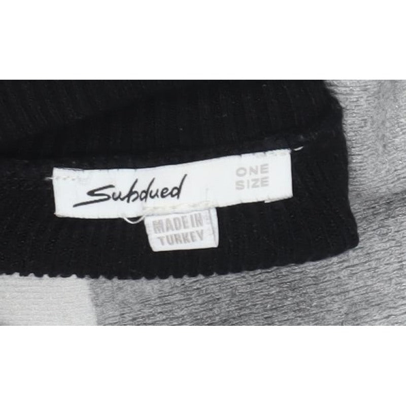 Subdued Women Black Grey One Size 1/4 Zip Mock Neck Knit Jumper