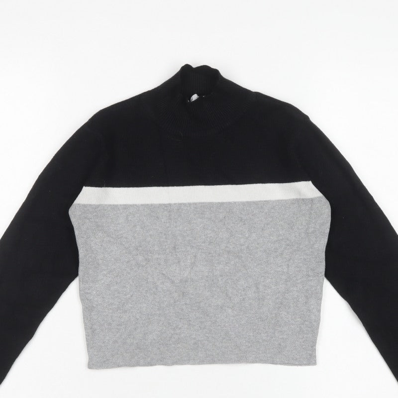 Subdued Women Black Grey One Size 1/4 Zip Mock Neck Knit Jumper