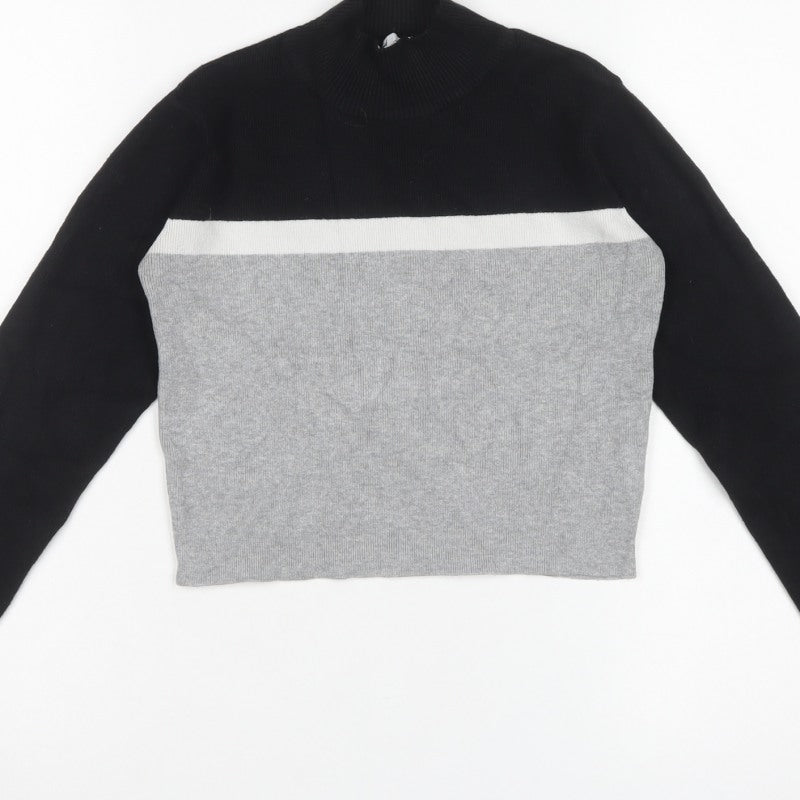 Subdued Women Black Grey One Size 1/4 Zip Mock Neck Knit Jumper
