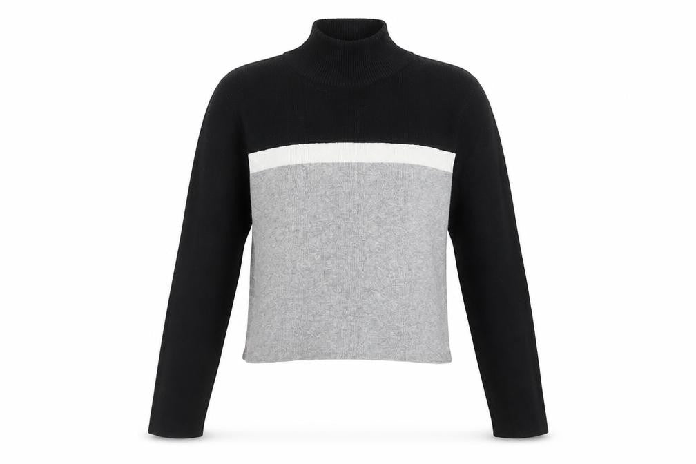 Subdued Women Black Grey One Size 1/4 Zip Mock Neck Knit Jumper
